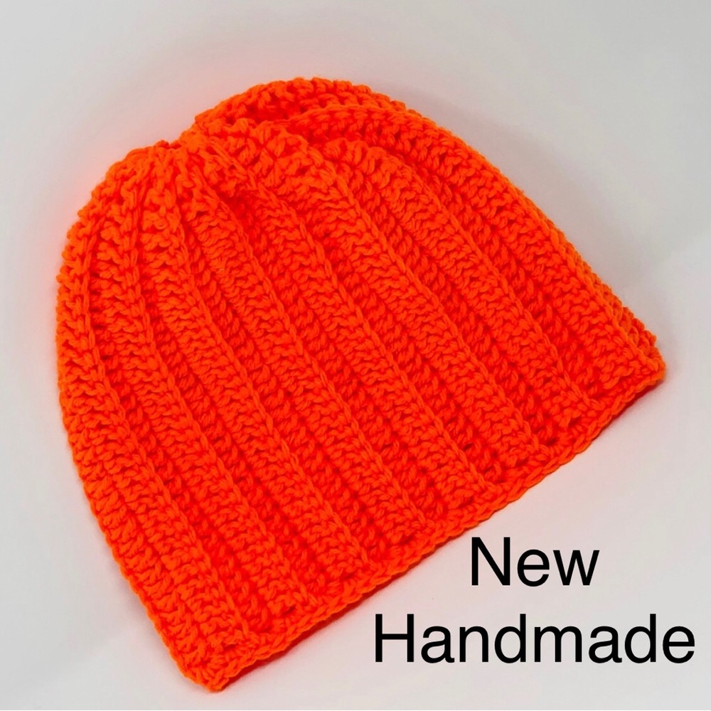 Bright orange hunting beanie adult or teen hand crochet
